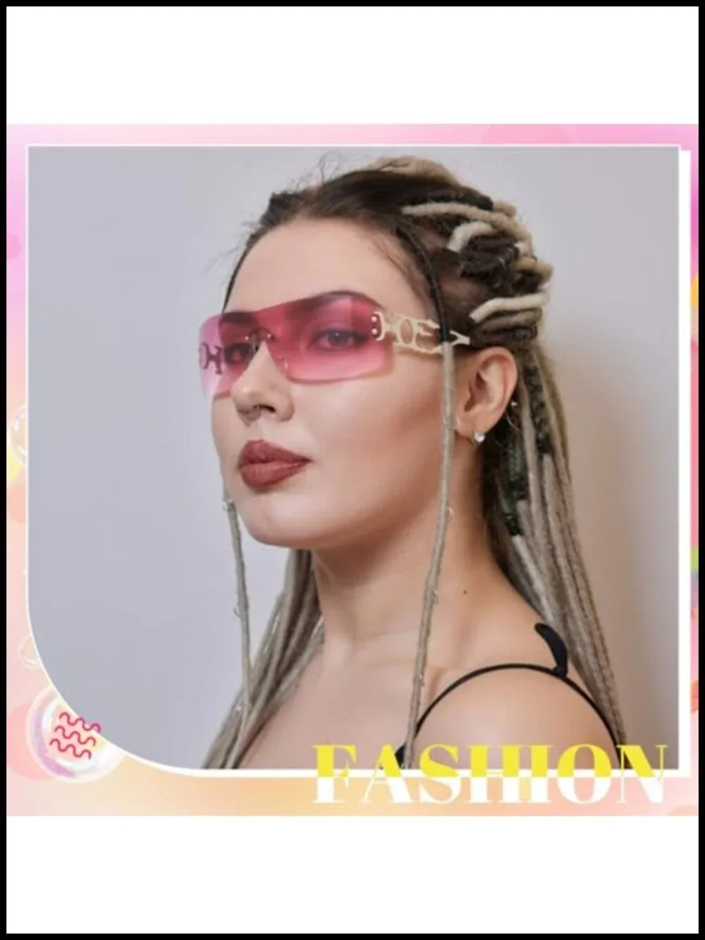 Rimless Y2K Rectangle Sunglasses UV400 Flame Metal Frameless